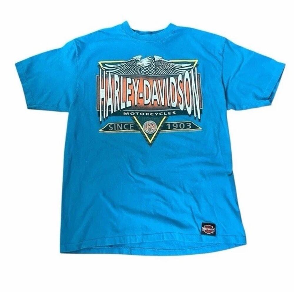 VINTAGE HARLEY-DAVIDSON Single Stitch T-Shirt Mens Size Large Blue 3064-9